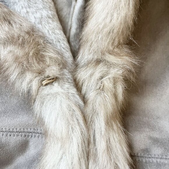 Vintage Newport News Gray Faux Suede & Fur Longline Coat Penny Lane Y2K Size 16 - Picture 5 of 8